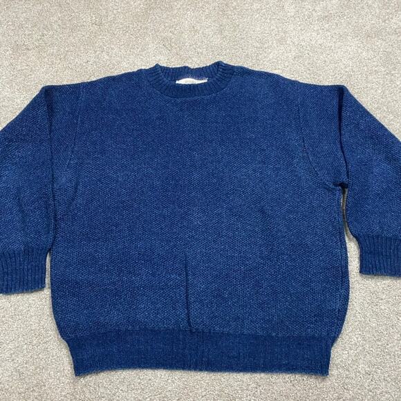 VTG Chunky Knit Sweater Mens L Blue ACA 90s USA Crewneck Preppy Cabincore - Picture 1 of 8